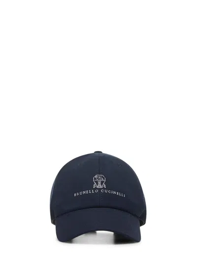 Brunello Cucinelli Logo-embroidered Cotton-twill Baseball Cap In Blue