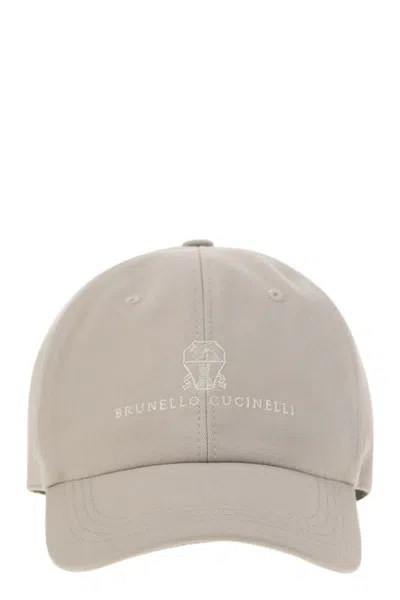 Brunello Cucinelli Baseball Cap In Garment-dyed Twisted Cotton Gabardine With Embroidered Logo In Neutral