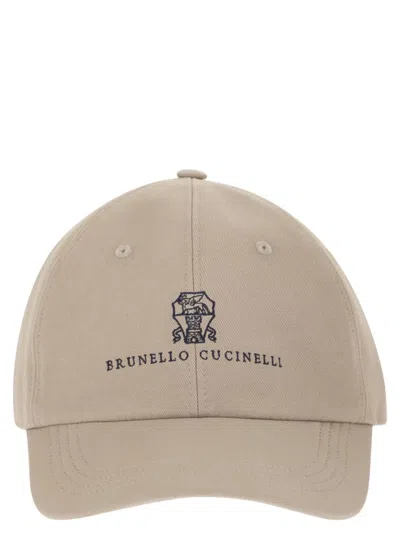 Brunello Cucinelli Baseball Cap In Garment-dyed Twisted Cotton Gabardine With Embroidered Logo In Neutral