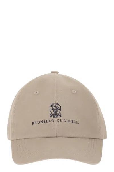 Brunello Cucinelli Baseball Cap In Garment-dyed Twisted Cotton Gabardine With Embroidered Logo In Neutral