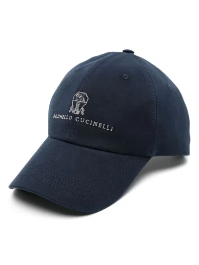 Brunello Cucinelli Baseball Cap In Garment-dyed Twisted Cotton Gabardine With Embroidered Logo In Black
