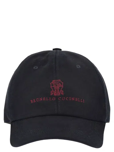 Brunello Cucinelli Baseball Cap In Garment-dyed Twisted Cotton Gabardine With Embroidered Logo In Black
