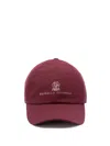 Brunello Cucinelli Men Baseball Cap With Embroidery In Burgundy