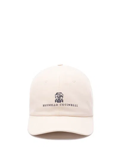 Brunello Cucinelli Men Baseball Cap With Embroidery In White