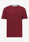 Brunello Cucinelli Cotton Jersey Crew Neck T-shirt With Faux-layering Clothing In Burgundy