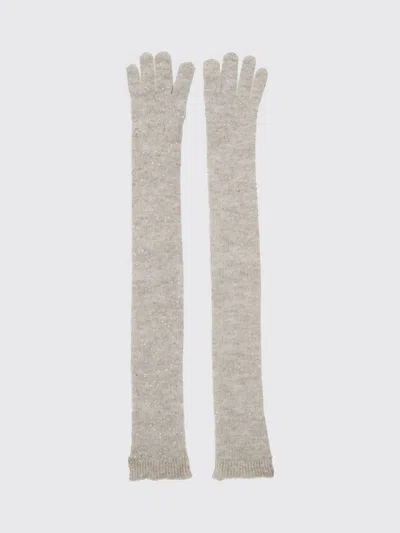 Brunello Cucinelli Basic Design Gloves In Wool And Mohair Knit In White