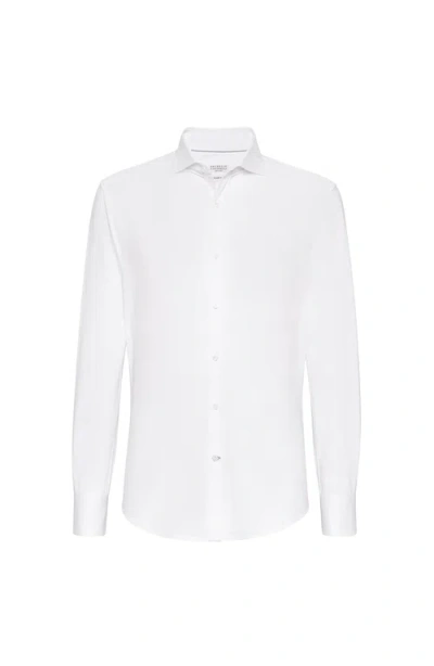 Brunello Cucinelli Men Basic Fit Twill Shirt With Button-down Collar In White