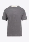 Brunello Cucinelli Men Grey Silk Blend Jersey Faux-layering T-shirt In Gray