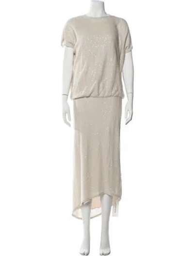 Pre-owned Brunello Cucinelli Bateau Neckline Long Dress In Neutral
