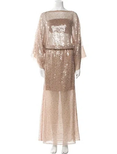 Pre-owned Brunello Cucinelli Bateau Neckline Long Dress In Neutral