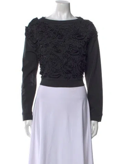 Pre-owned Brunello Cucinelli Bateau Neckline Long Sleeve Crop Top In Gray