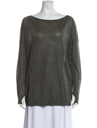 Pre-owned Brunello Cucinelli Bateau Neckline Long Sleeve Top In Gray