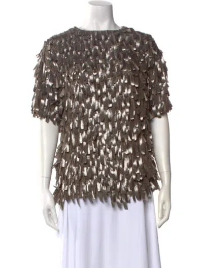 Pre-owned Brunello Cucinelli Bateau Neckline Short Sleeve Blouse W/ Tags In Metallic/neutrals