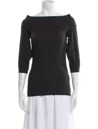 Pre-owned Brunello Cucinelli Bateau Neckline Three-quarter Sleeve Top In Gray