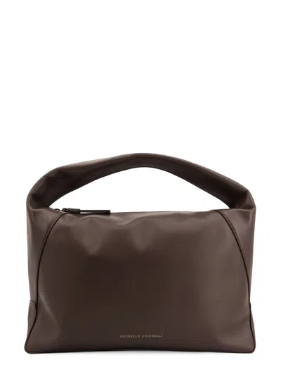 Brunello Cucinelli Bc Duo Big Hobo Leather Shoulder Bag In Brown