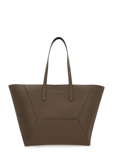 Brunello Cucinelli Bc Duo Hammered Leather Shoulder Bag In Brown