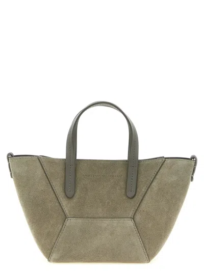 Brunello Cucinelli Mini Bc Duo Suede Tote Bag In Gray