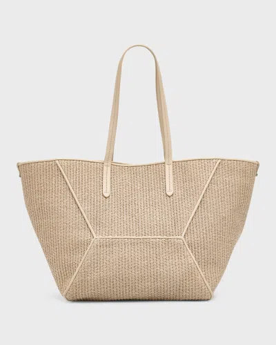 Brunello Cucinelli Bc Duo Medium Shopper Raffia Tote Bag In Burgundy