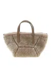 Brunello Cucinelli Shearling Leather Tote Bag In Gray