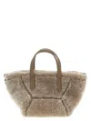 Brunello Cucinelli Shearling Leather Tote Bag In Gray