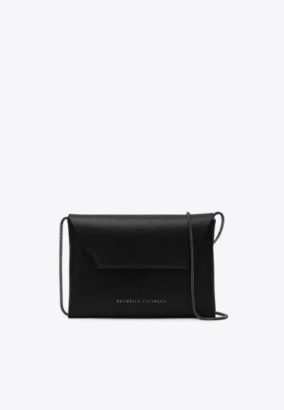 Brunello Cucinelli Bc Duo Pochette Clutch In Grained Calfskin In Black