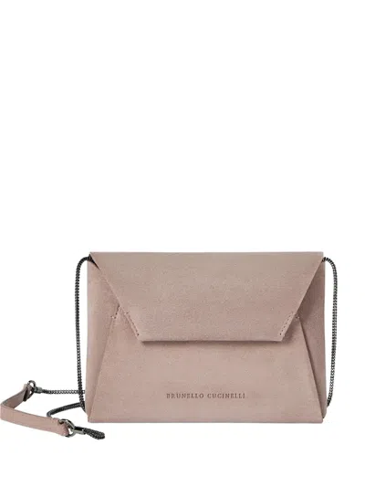 Brunello Cucinelli Bc Duo Pochette In Suede With Precious Chain In Pink