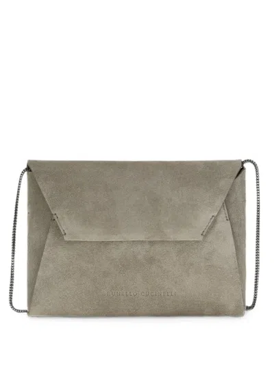 Brunello Cucinelli Bc Duo Pochette Suede Shoulder Bag In Gray