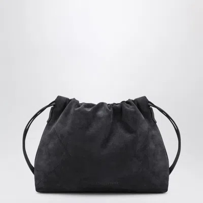 Brunello Cucinelli Bc Duo Pouch Midnight Blue Suede Bag With Monile Detail In Black