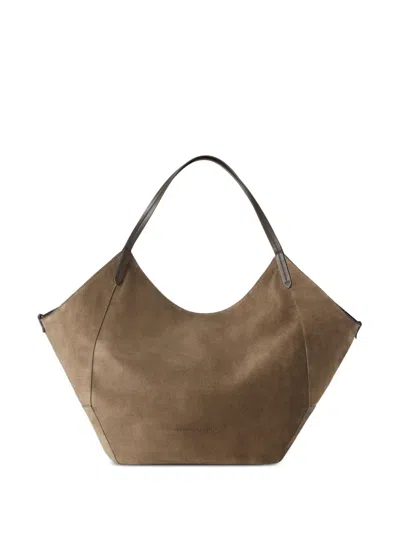 Brunello Cucinelli Bc Duo Shopper Aus Wasserabweisender Alpaka- Und Prince Of Wales-wolle Mit Monili In Brown