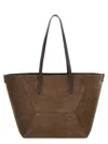 Brunello Cucinelli Embossed-logo Suede Tote Bag In Brown