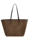 Brunello Cucinelli Embossed-logo Suede Tote Bag In Brown
