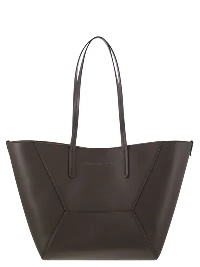 Brunello Cucinelli Bc Duo Small Calfskin Bag With Jewellery In Dark Brown