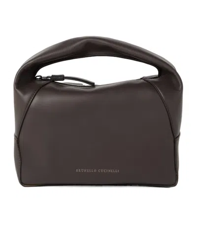 Brunello Cucinelli Bead-embellished Leather Tote In Brown