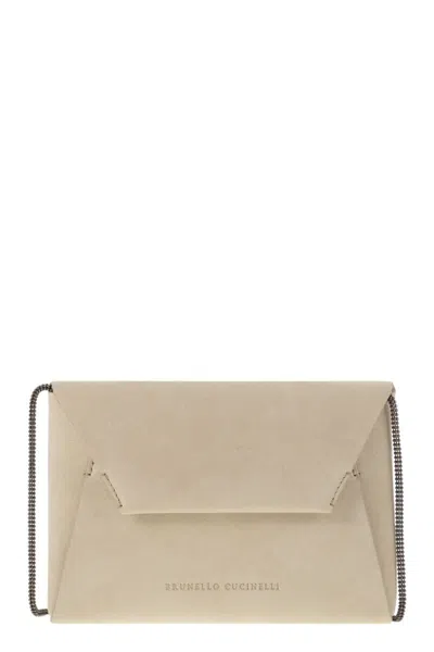 Brunello Cucinelli Bc Duo Suede Clutch Bag With Precious Chain