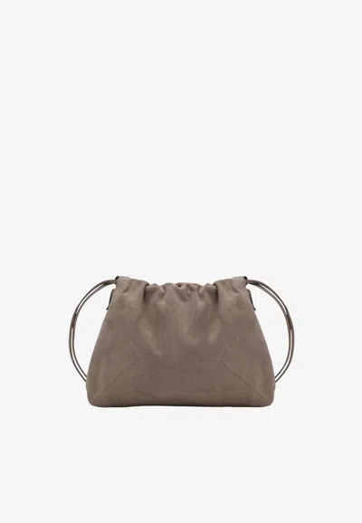 Brunello Cucinelli Bc Duo Suede Pouch Bag In Sand