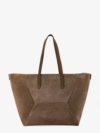 Brunello Cucinelli Bc Duo Suede Shoulder Bag With Engraved Logo In Brown