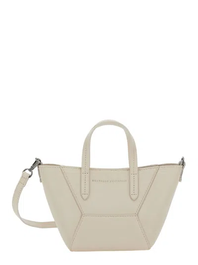 Brunello Cucinelli Bc Duo White Crossbody Bag With Adjustable And Removable Shoulder Strap In Leather Woman