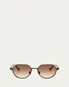 Brunello Cucinelli Bc1007t Round Titanium Sunglasses In Brown