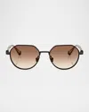 Brunello Cucinelli Bc1007t Round Titanium Sunglasses In Brown