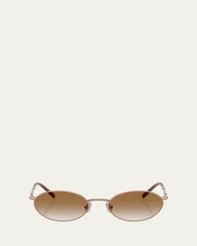 Brunello Cucinelli Bc2006st Oval Titanium Sunglasses In Brown