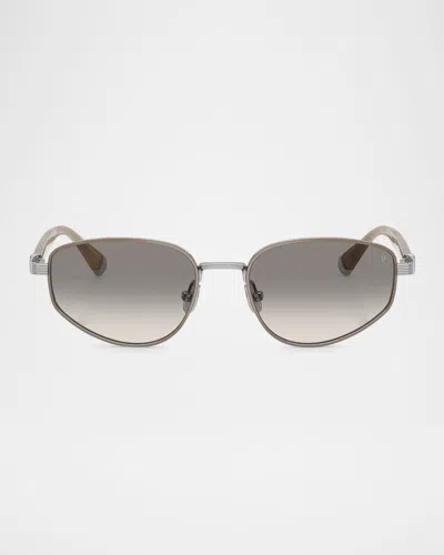 Brunello Cucinelli Bc2008st Titanium Oval Sunglasses In Silver