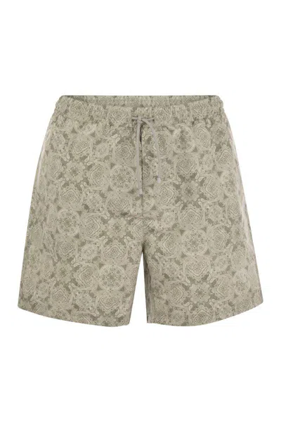 Brunello Cucinelli Beach Swimsuit With Paisley Design In Brown