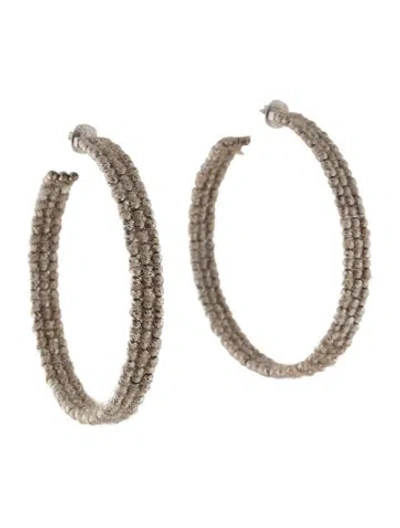 Pre-owned Brunello Cucinelli Bead & Fur Hoop Earrings In Brown