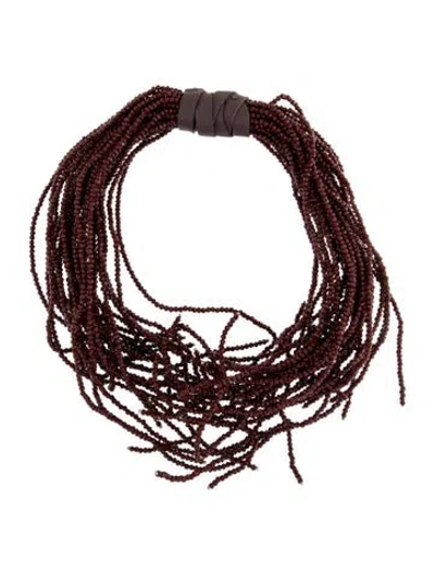 Pre-owned Brunello Cucinelli Bead & Leather Choker Necklace, 20" In Multi