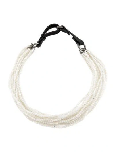 Pre-owned Brunello Cucinelli Bead & Leather Collar Necklace, 18" In Multi