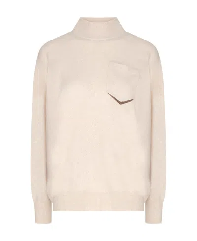 Brunello Cucinelli Bead-detail Knitted Cashmere Sweater In Nude