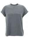 Brunello Cucinelli Rolled Crew Neck Keyhole Back Top In Grey