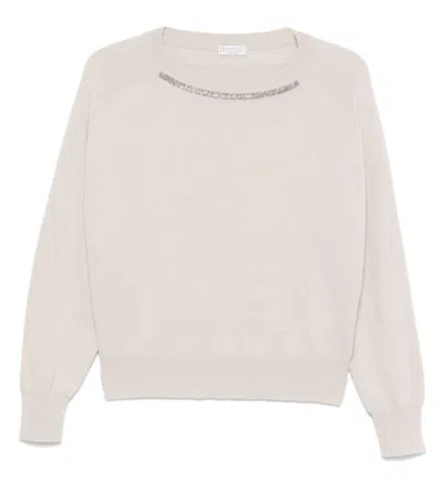 Brunello Cucinelli Bead-detailed Sweater In Beige