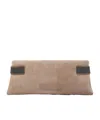 Brunello Cucinelli Essence Rectangular Suede Pouch Top Handle In Brown
