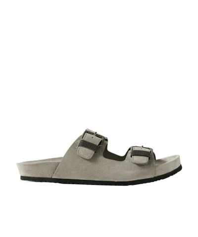 Brunello Cucinelli Bead-embellished Suede Sandals In Gray